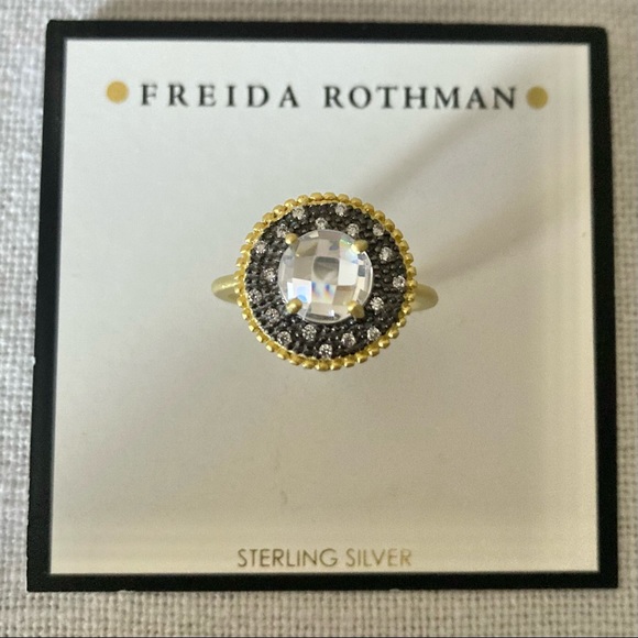 FREIDA ROTHMAN Faceted Stone Vault Cocktail Ring Gold Silver Zirconia Stone $175 - Picture 5 of 16